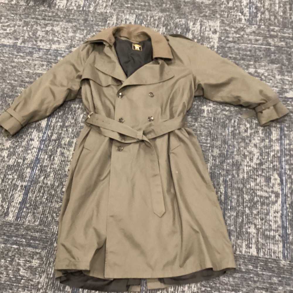Hart Schaffner Marx Mens 46L Trench Coat Olive Double Breasted Removable Liner